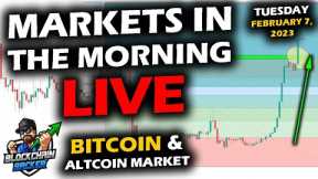MARKETS in the MORNING, 2/7/2023, Bitcoin and Altcoin Market Up, Stocks Down, Fed Speaks Today