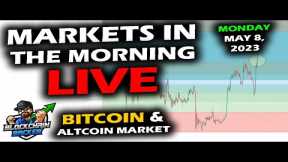 MARKETS in the MORNING, 5/8/2023 Bitcoin and Altcoin Market Volatile, Stocks Up, BTC Fees, XRP Vegas
